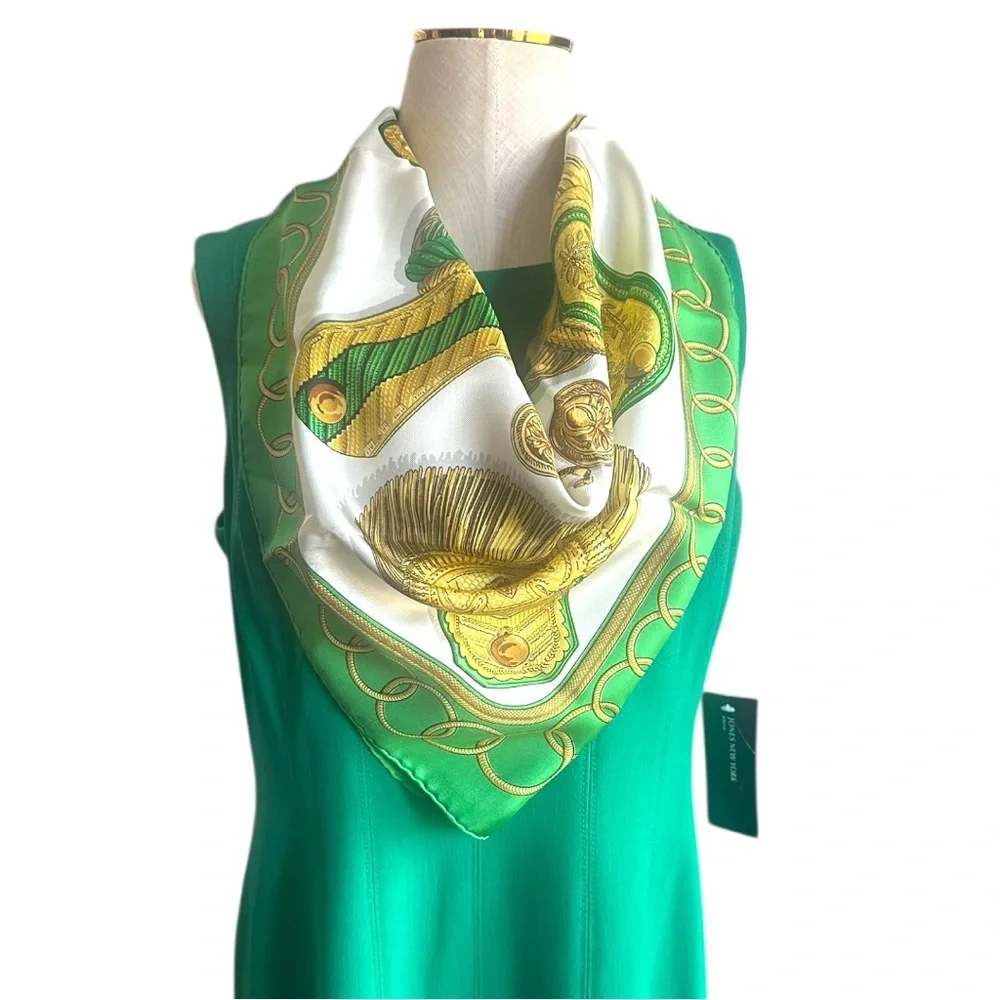 Hermès Paris Green & Gold Military Epaulettes Silk Scarf Carre 90 w/Box - Picture 11 of 13